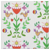 Folk Art Tulip und Birds Fabric Stoff (Nahaufnahme)