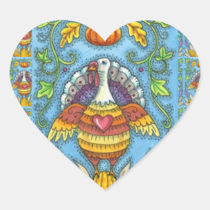 FOLK ART TÜRKEI, FARBEN DES ERNTEDANKS SAISONAL Herz-Aufkleber