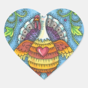FOLK ART TÜRKEI, FARBEN DES ERNTEDANKS SAISONAL Herz-Aufkleber