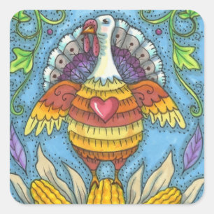 FOLK ART TÜRKEI, FARBEN DES ERNTEDANKS SAISONAL QUADRATISCHER AUFKLEBER