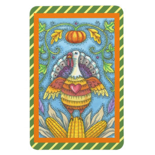 FOLK ART TURKEY & CORN ERNTEDANK MAGNET Large