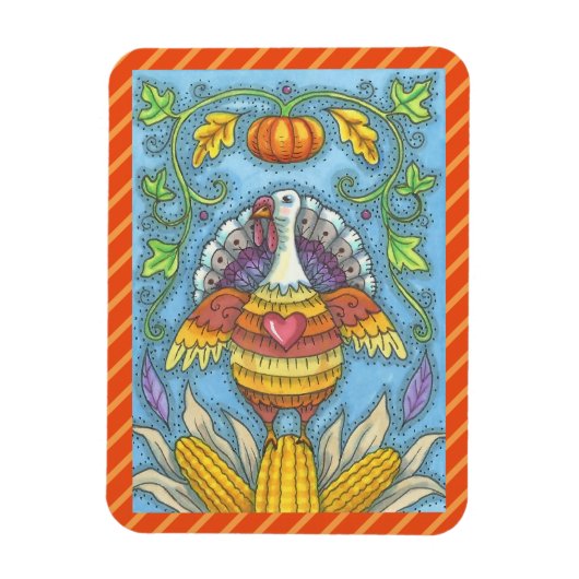 FOLK ART TURKEY & CORN ERNTEDANK MAGNET Urlaub (Vertikal)