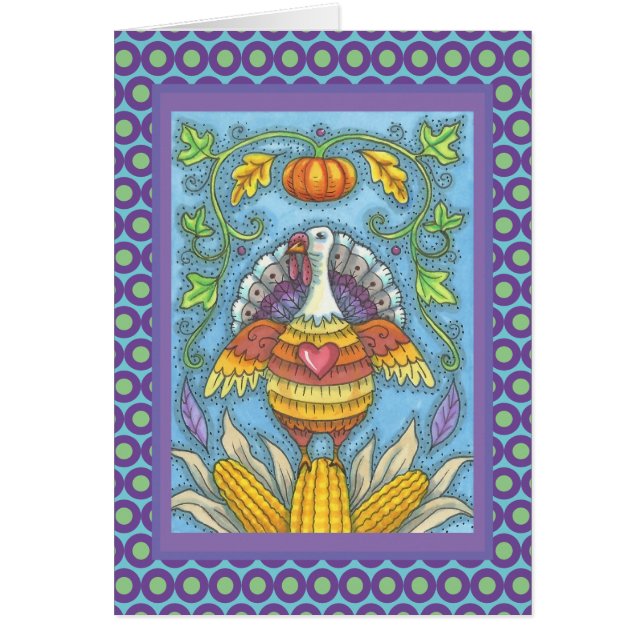 FOLK ART TURKEY ERNTEDANK GREETING CARD Blank (Vorne)