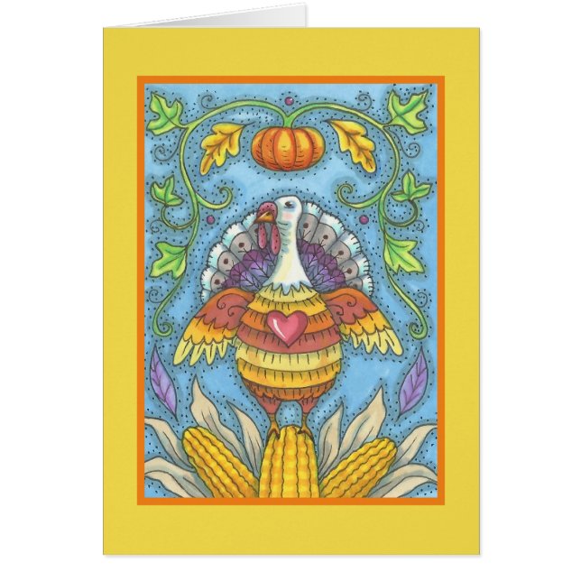 FOLK ART TURKEY ERNTEDANK GREETING CARD Blank (Vorne)