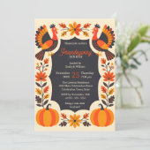 Folk Art Turkey Pumpkin Friendsgiving Dinner Party Einladung (Stehend Vorderseite)