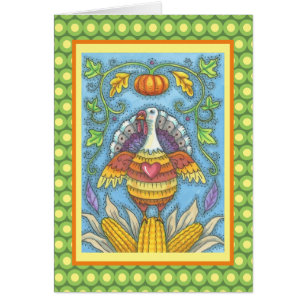 FOLK ART TURKEY THANKSGIVING GREETING CARD Blank