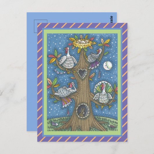 FOLK ART TURKEY TREM, ERNTEDANK GOBBLER SPASS POSTKARTE (Vorne/Hinten)