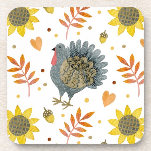 Folk Art Turkeys Getränkeuntersetzer (Vorderseite)