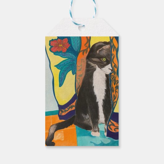 Folk Art Tuxedo Cat Geschenkanhänger (Rückseite)