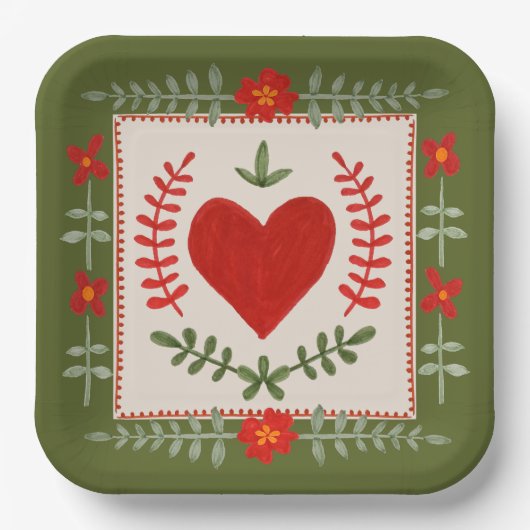 Folk Art Valentine Pappteller (Vorderseite)