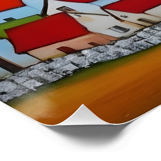 Folk Art Village mit Roten Dächern Poster (Ecke)