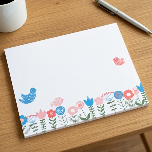 Folk Art Vögel und Blumen Notizblock
