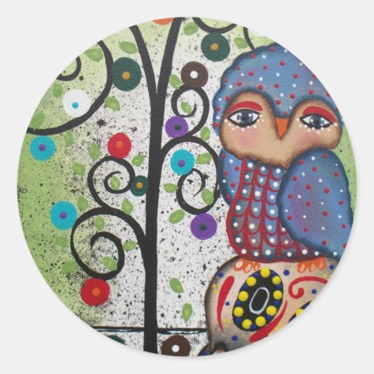 Folk Art von Lori Everett OWL Runder Aufkleber (Vorderseite)