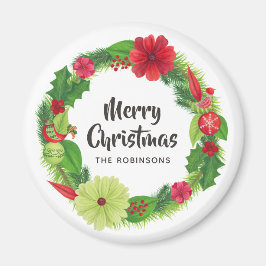 Folk Art Watercolor Blumenwein Weihnachten Magnet