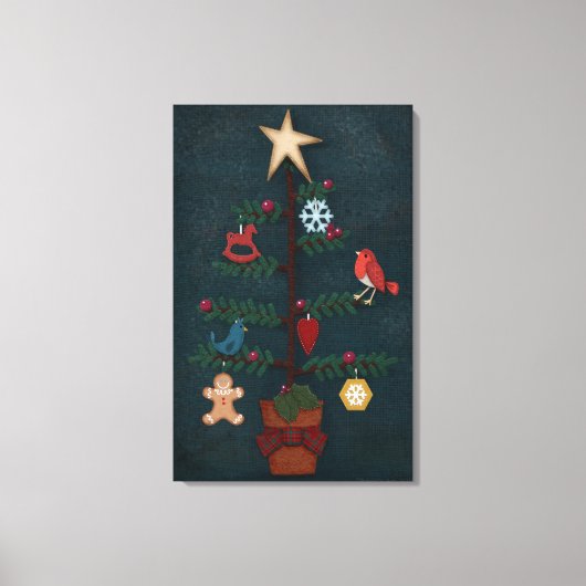Folk Art Weihnachtsbaum mit Felt Look Ornamente Leinwanddruck (Vorderseite)