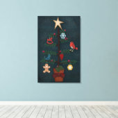 Folk Art Weihnachtsbaum mit Felt Look Ornamente Leinwanddruck (Insitu (Holzboden))