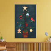 Folk Art Weihnachtsbaum mit Felt Look Ornamente Leinwanddruck (Insitu (Wohnzimmer))