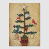 Folk Art Weihnachtsbaum mit Felt Look Ornamente Magnetkarte (Vorderseite)
