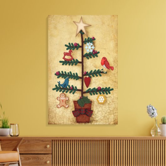Folk Art Weihnachtsbaum mit Felt-Ornamenten Leinwanddruck (Insitu (Wohnzimmer))