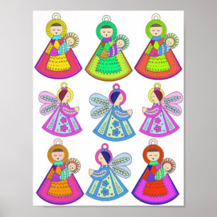 Folk Art Weihnachtsschmuck Mary Jesus Angels Poster