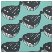 Folk Art Whale auf Aquamarin Stoff (Muster)