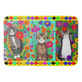 Folk Art Whimsical Style Cat und Blume Badematte