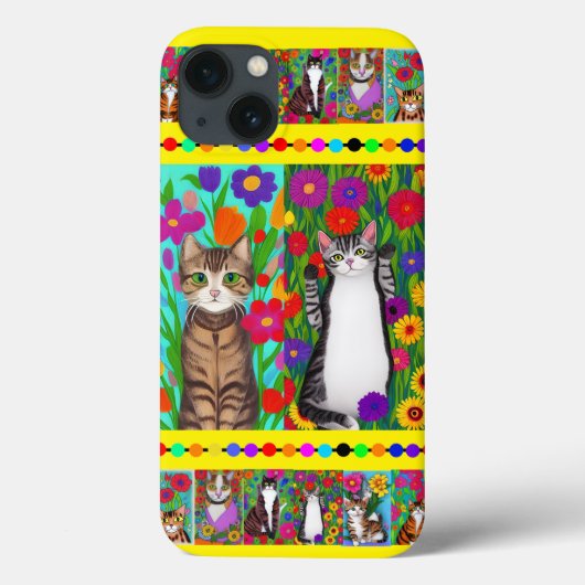 Folk Art Whimsical Style Cat und Blume Case-Mate iPhone Hülle (Rückseite)