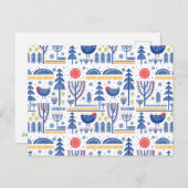 Folk Art Winter Bird Muster Feiertagspostkarte (Vorne/Hinten)