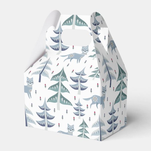 Folk Art Winter Fox and Trees Geschenkschachtel (Rückseite)