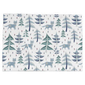 Folk Art Winter Fox and Trees Große Geschenktüte (Rückseite)