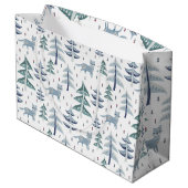 Folk Art Winter Fox and Trees Große Geschenktüte (Rückseite Schrägansicht)