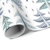 Folk Art Winter Fox & Trees Geschenkpapier (Rolleneckpunkt)