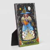 FOLK ART WITCH IN SPOOKY WOODS, SCHWARZ CAT & OWL FOTOPLATTE (Seite)