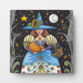 FOLK ART WITCH IN SPOOKY WOODS, SCHWARZ CAT & OWL FOTOPLATTE (Vorderseite)