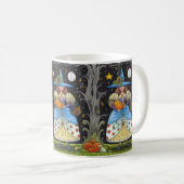 FOLK ART WITCH IN SPOOKY WOODS, SCHWARZ CAT & OWL KAFFEETASSE (VorderseiteRechts)