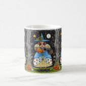 FOLK ART WITCH IN SPOOKY WOODS, SCHWARZ CAT & OWL KAFFEETASSE (Mittel)