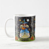 FOLK ART WITCH IN SPOOKY WOODS, SCHWARZ CAT & OWL KAFFEETASSE (Links)
