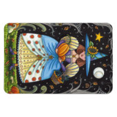 FOLK ART WITCH IN SPOOKY WOODS, SCHWARZ CAT & OWL MAGNET (Horizontal)