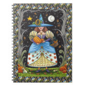 FOLK ART WITCH IN SPOOKY WOODS, SCHWARZ CAT & OWL NOTIZBLOCK (Vorderseite)