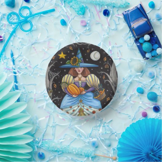 FOLK ART WITCH IN SPOOKY WOODS, SCHWARZ CAT & OWL PAPPTELLER