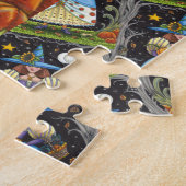 FOLK ART WITCH IN SPOOKY WOODS, SCHWARZ CAT & OWL PUZZLE (Seite)