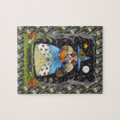 FOLK ART WITCH IN SPOOKY WOODS, SCHWARZ CAT & OWL PUZZLE (Horizontal)