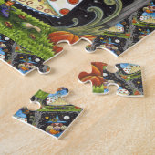 FOLK ART WITCH IN SPOOKY WOODS, SCHWARZ CAT & OWL PUZZLE (Seite)