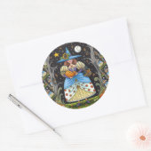 FOLK ART WITCH IN SPOOKY WOODS, SCHWARZ CAT & OWL RUNDER AUFKLEBER (Umschlag)