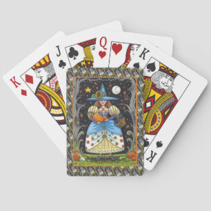 FOLK ART WITCH IN SPOOKY WOODS, SCHWARZ CAT & OWL SPIELKARTEN