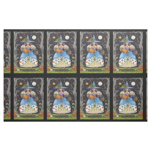 FOLK ART WITCH IN SPOOKY WOODS, SCHWARZ CAT & OWL STOFF (Fat Quarter (45,7 x 55,9 cm))