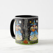 FOLK ART WITCH IN SPOOKY WOODS, SCHWARZ CAT & OWL TASSE (Vorderseite Links)