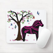 Folk Black/Pink Dala Pferd, Folk Bird/Blume Mousepad (Mit Mouse)