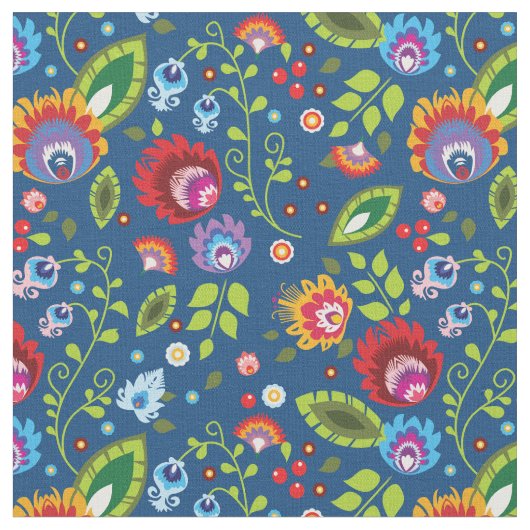 🌺 🌹 🌷 Folk-Blume auf klassisch blauem Stoff (Nahaufnahme)