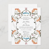 Folk-Blume Einladung mit blauen Details (Vorne/Hinten)